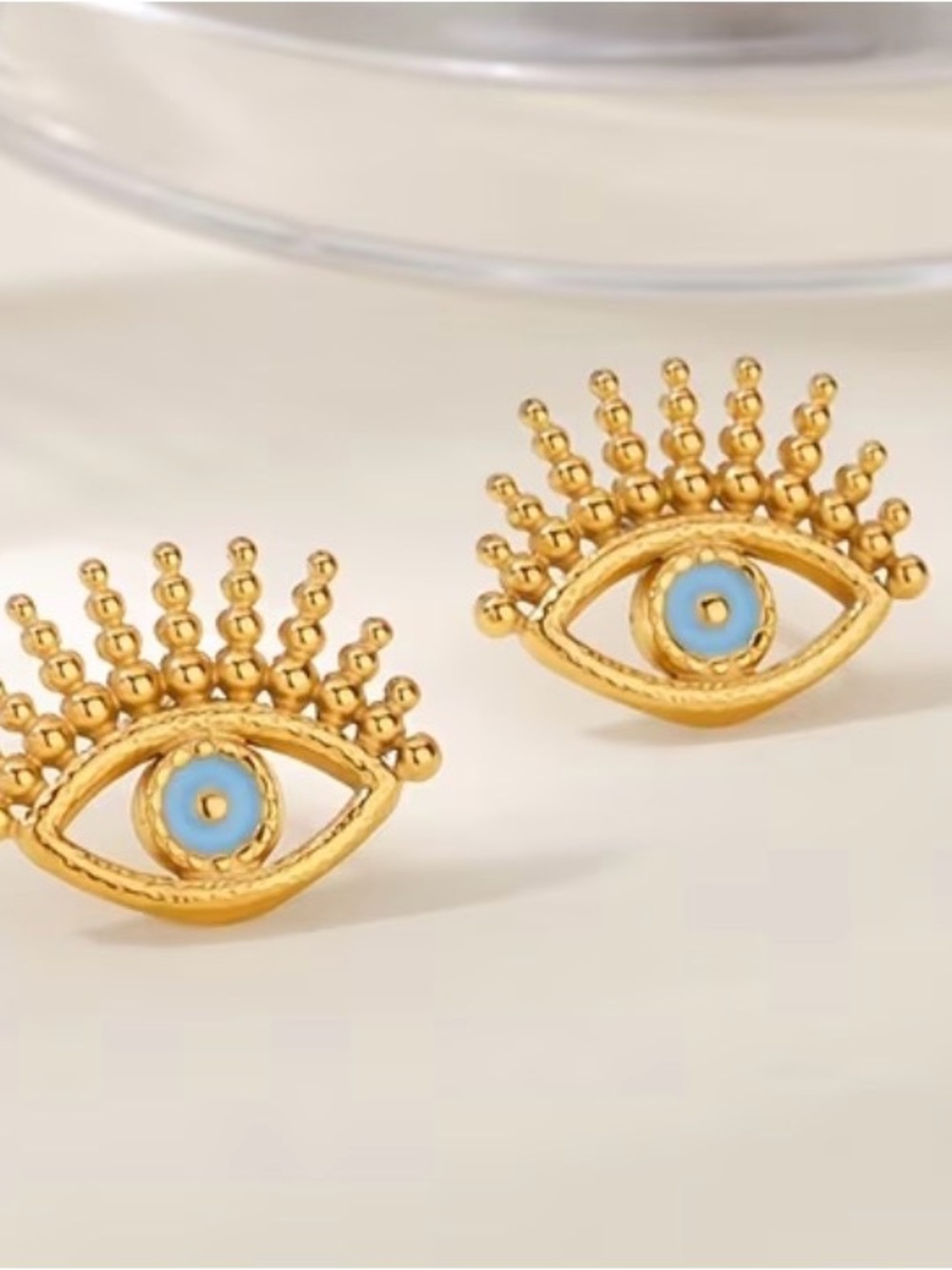 Gold and Blue Evil Eye Stud Earrings - Women's Jewelry